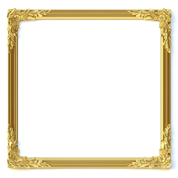 3D例证 巴洛克风格的古典装饰元素 呈矩形框架 白色背景上孤立的金色元素的假日装饰 数字插图 金相框 — 图库照片