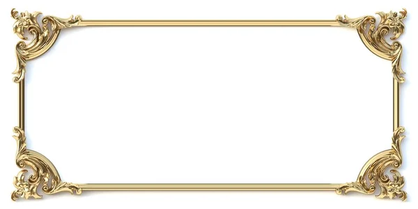 3Dイラスト 長方形のフレームの形でバロック様式の古典的な装飾要素 白い背景に隔離された金の要素の休日の装飾 黄金の枠 — ストック写真