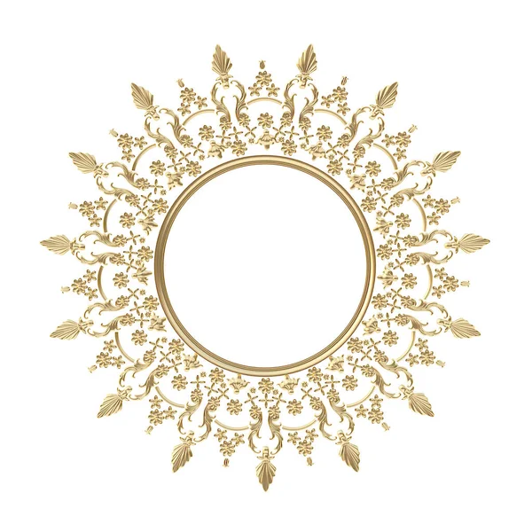 3Dイラスト ラウンドフレーム内の古典的な装飾要素 白い背景に孤立した金の要素のお祭りの装飾 デジタルイラスト 金の枠だ 装飾的なロゼット インテリア装飾 — ストック写真