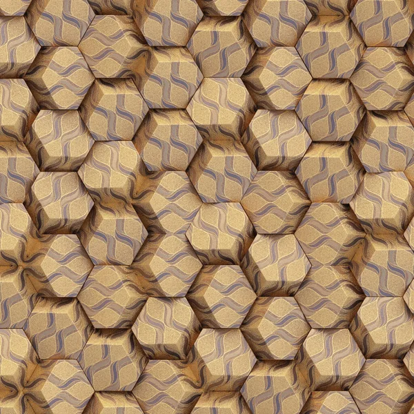 Ilustración Fondo Dorado Hexagonal Abstracto Con Efecto Profundidad Campo Gran — Foto de Stock