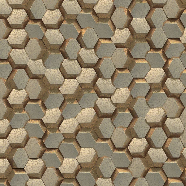 Ilustración Fondo Dorado Hexagonal Abstracto Con Efecto Profundidad Campo Gran —  Fotos de Stock