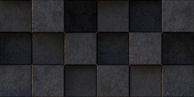 3 boyutlu illüstrasyon. Aynı boyutta gölgesi olan, farklı seviyelerde uzayda bulunan gerçekçi siyah katı küpler. 3d küplerin soyut arkaplanı. Karanlık küplerin arka planı. 3D görüntüleme. 3D panel.