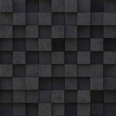 3 boyutlu illüstrasyon. Aynı boyutta gölgesi olan, farklı seviyelerde uzayda bulunan gerçekçi siyah katı küpler. 3d küplerin soyut arkaplanı. Karanlık küplerin arka planı. 3D görüntüleme. 3D panel.