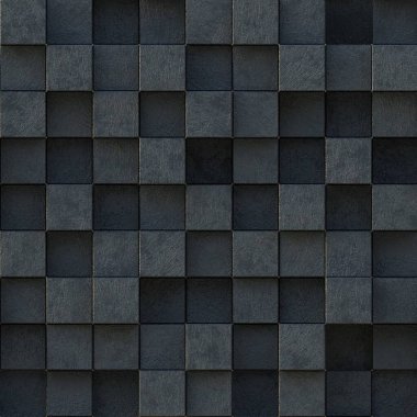 3 boyutlu illüstrasyon. Aynı boyutta gölgesi olan, farklı seviyelerde uzayda bulunan gerçekçi siyah katı küpler. 3d küplerin soyut arkaplanı. Karanlık küplerin arka planı. 3D görüntüleme. 3D panel.