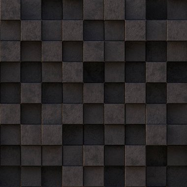 3 boyutlu illüstrasyon. Aynı boyutta gölgesi olan, farklı seviyelerde uzayda bulunan gerçekçi siyah katı küpler. 3d küplerin soyut arkaplanı. Karanlık küplerin arka planı. 3D görüntüleme. 3D panel.