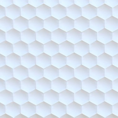 3 boyutlu illüstrasyon. Alan derinliğinin etkisiyle soyut altıgen arkaplan. Çok sayıda beyaz altıgen var. Hücresel, beyaz 3 boyutlu panel. Render.3d duvar dokusu, altıgen kümeler