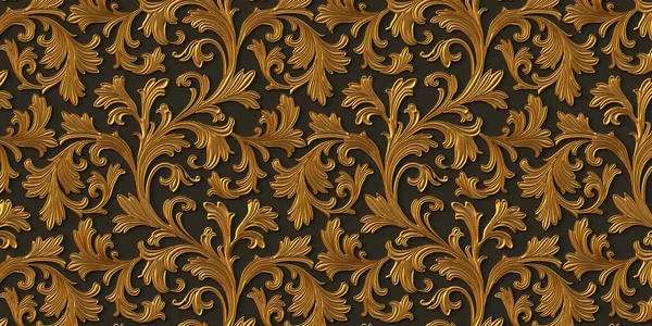 Üç boyutlu resimleme soyut arkaplan. İş, yapraklı altın dallar, siyah arka planda gölgeler. Çiçek süslemeli dekoratif ızgara, 3 boyutlu panel. Geleceğe yönelik bir geçmiş. Hazırla