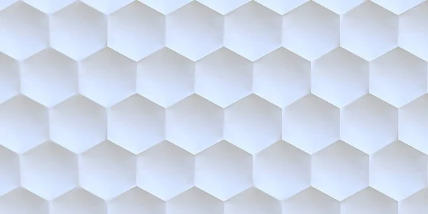 3Dイラスト 概要場の深さの影響を受けた六角形の背景 白六角形の数が多い 白い3Dパネル Render 3D壁のテクスチャ 六角形クラスター — ストック写真