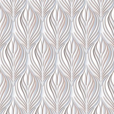 3 boyutlu illüstrasyon. Soyut arkaplan. Gölgeli beyaz yapraklar, kenarlarında altın, beyaz arka planda izole edilmiş. Üç boyutlu panel. Şehvetli beyaz yapraklar. Şenlik arka planı. Hazırla