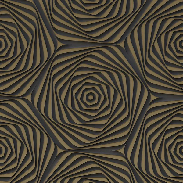 金メッキ 3Dイラスト 三次元抽象的 三次元イエローゴールドパターンと黒の救済の背景を持つ抽象的な背景 お祝いの背景 グリーティングカード 黄金の線 — ストック写真