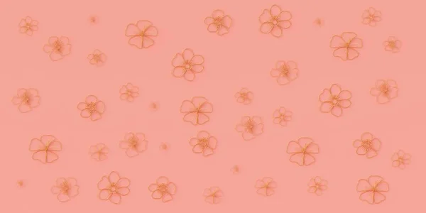 Illustration Contour Flowers Gold Color Isolated Pink Coral Background Abstract — 스톡 사진