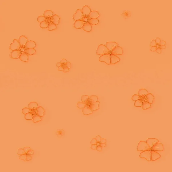 Ілюстрація Контур Квітів Золотий Колір Ізольований Рожевому Кораловому Тлі Абстрактний — стокове фото