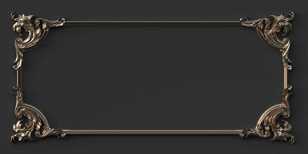 3Dイラスト長方形のフレームの形で古典的なバロック装飾要素 グレーの背景に隔離された休日の装飾金の要素 デジタルイラスト — ストック写真