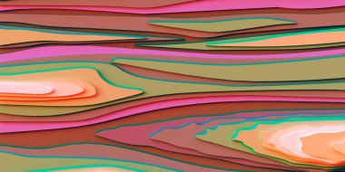 Üç boyutlu illüstrasyon. Soyut görüntü. Soyut arkaplan. Çok katmanlı geometrik şekiller, farklı seviyelerde düz çizgiler, farklı renkler. Fütürist tasarım. Render. Kapak için modern arkaplan