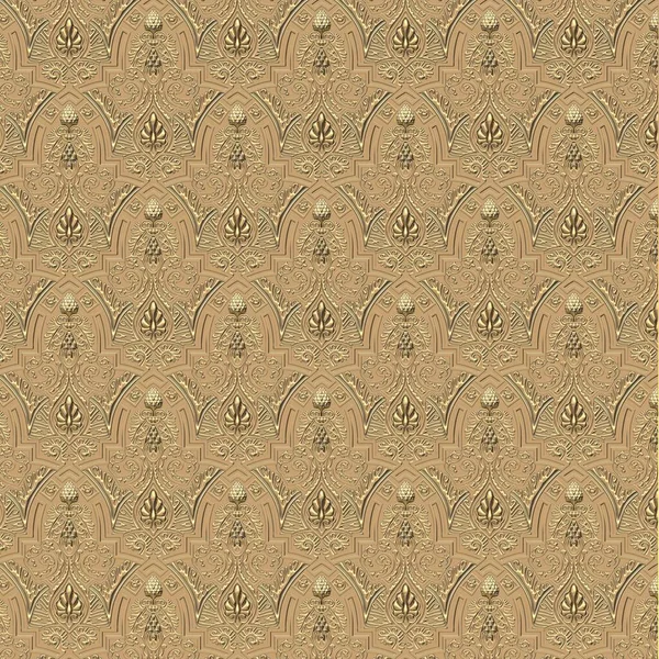 Illustration Golden Panel Oriental Ornament Convex Voluminous Relief Golden Color — Stock Photo, Image