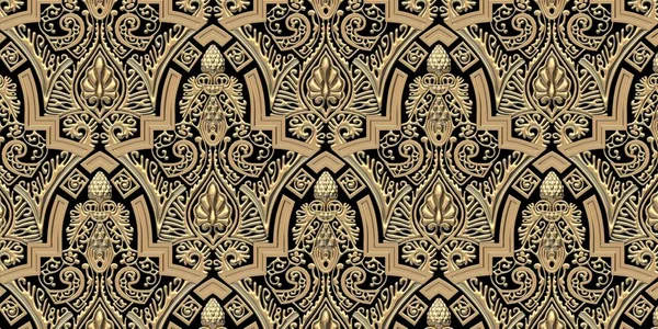 Ilustração Painel Dourado Com Ornamento Oriental Convex Relevo Volumoso Cor — Fotografia de Stock