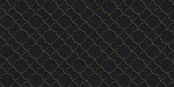 Illustration Goldenes Geometrisches Ornament Auf Schwarz Geprägtem Hintergrund Verleih Wandstruktur — Stockfoto
