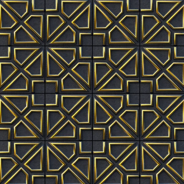 Illustration Goldenes Geometrisches Ornament Auf Schwarz Geprägtem Hintergrund Verleih Wandstruktur — Stockfoto