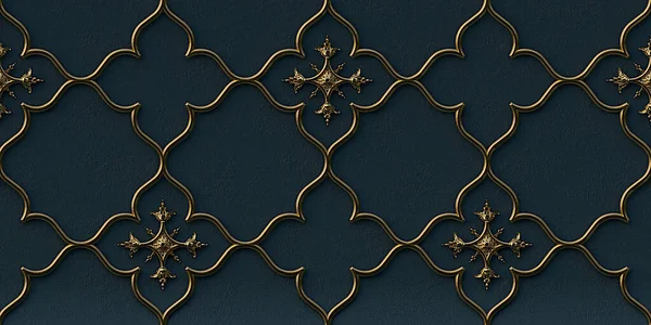 Illustration Goldenes Geometrisches Ornament Auf Schwarz Geprägtem Hintergrund Verleih Wandstruktur — Stockfoto