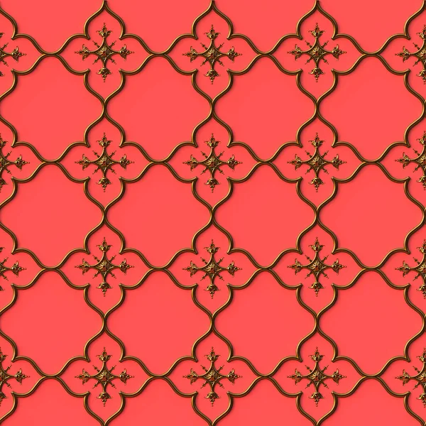 Illustratie Golden Oosterse Ornament Geïsoleerd Koraal Roze Achtergrond Geometrische Ornament — Stockfoto