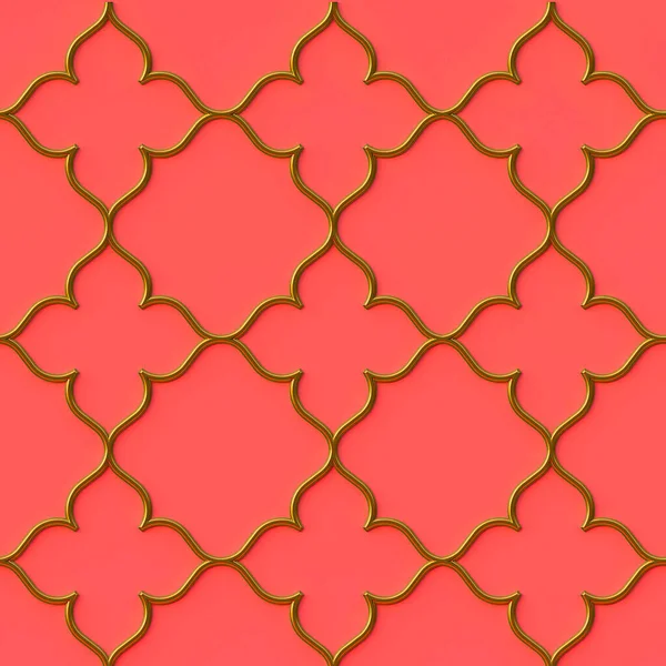 Ilustração Ornamento Oriental Dourado Isolado Fundo Coral Rosa Ornamento Geométrico — Fotografia de Stock