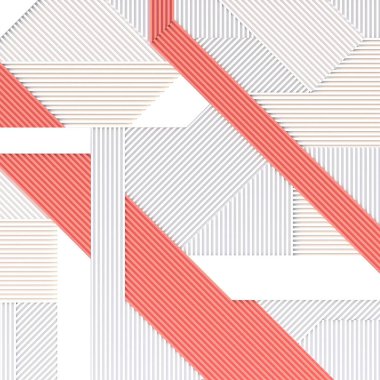 3 boyutlu illüstrasyon. Soyut pembe beyaz arka plan. Üç boyutlu şekil ve çizgilerin yatay ve çapraz olarak yerleştirilmiş geometrik bileşimi. Üç boyutlu panel. Arkaplan, modern grafik görüntü. Hazırla