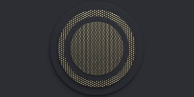 3 boyutlu illüstrasyon. Siyah kağıt kesiği arka plan. Soyut gerçekçi katmanlı kağıt kesimi dekorasyonu. Altın rengi yarım ton desenli. Üç boyutlu arka plan. Şablonu gizle. Material Design Concept.Render