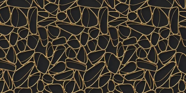 3d illustration. Abstract background. Grid of golden polygons with shadow isolated on black background. Volumetric image of gold color in the form of a grid. Elegant background. Render