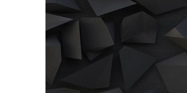 3d illustration. Black triangles on a black background. Abstract low poly background from triangles in black. Polygonal shapes background, low poly triangles mosaic, black crystals background, render