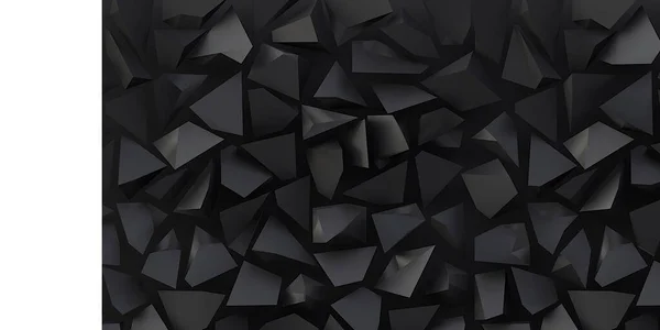 3D例证 黑色背景上的黑色三角形 摘要从黑色三角形提取低聚类背景 多边形背景 低三角形马赛克 黑色晶体背景 — 图库照片