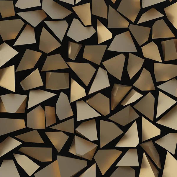 3d illustration. Gold triangles on a black background. Abstract low poly background from golden triangles on black background.Polygonal shapes background, mosaic triangles, golden crystals .Render