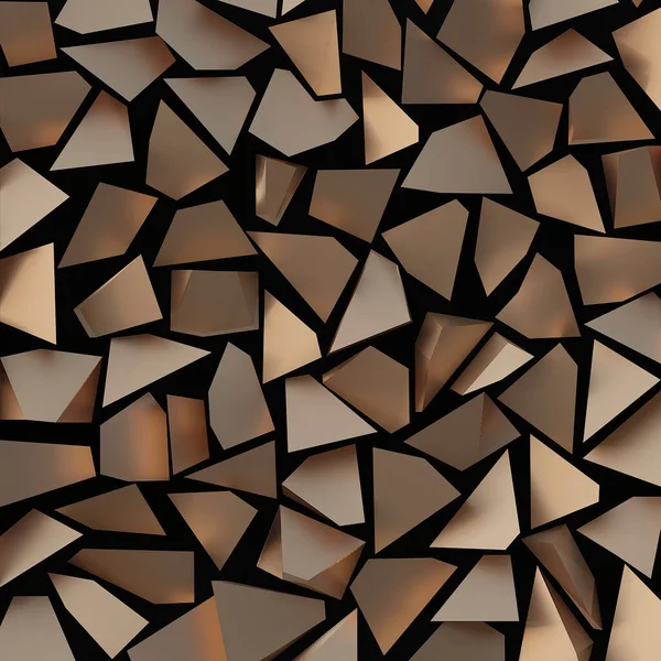 3d illustration. Gold triangles on a black background. Abstract low poly background from golden triangles on black background.Polygonal shapes background, mosaic triangles, golden crystals .Render