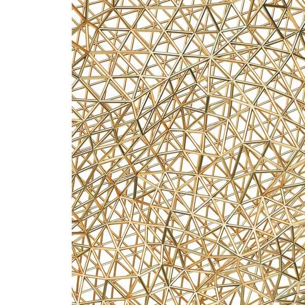 3D插图 节日背景 3D渲染金格子图D3 体积巨大的金色图形 由白色背景上孤立的网格组成 伦德纹理3D墙 抽象的背景 — 图库照片