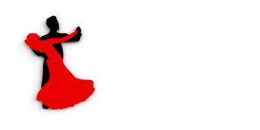3 boyutlu illüstrasyon. Dans eden çift. Siyah ve kırmızı üç boyutlu siluet. Beyaz arka planda gölgesi var. Kutlama geçmişi. Hazırla.