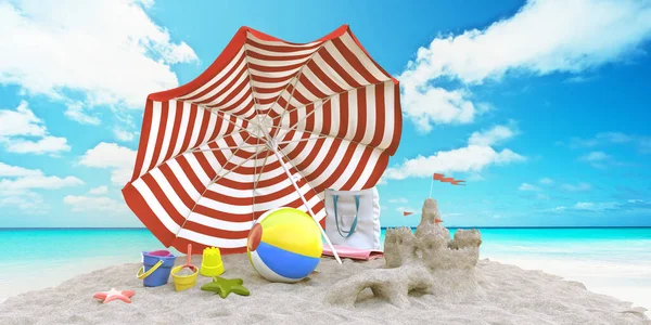 Ilustração Praia Verão Costa Mar Guarda Chuva Chaise Longue Bola — Fotografia de Stock