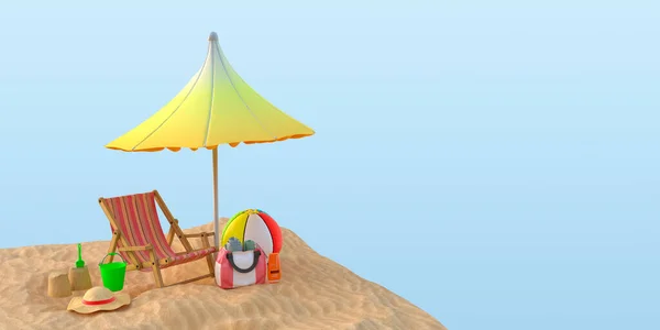 Illustrazione Spiaggia Estiva Costa Del Mare Ombrellone Chaise Longue Palla — Foto Stock