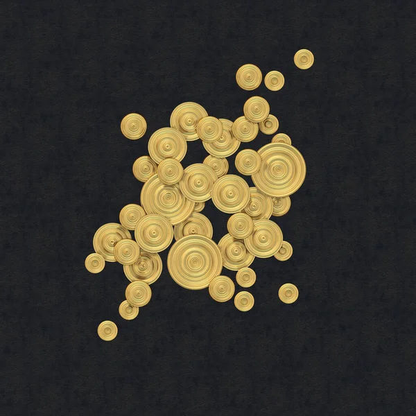 Illustration Abstract Composition Volumetric Embossed Shiny Gold Circles Different Size — Stock Photo, Image