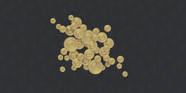 Ilustrace Abstraktní Kompozice Objemová Reliéfní Reliéfní Zlaté Kruhy Různé Velikosti — Stock fotografie