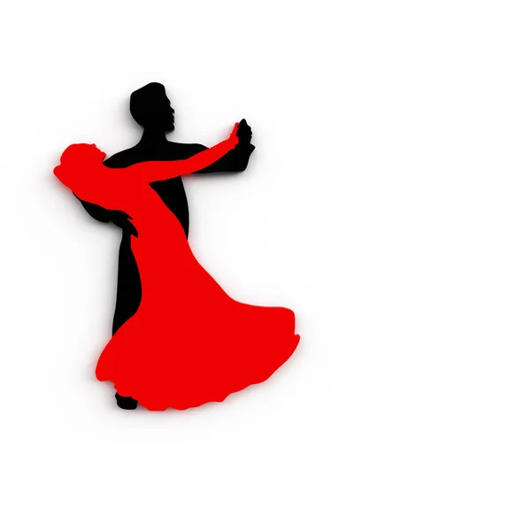 Ilustración Pareja Bailando Silueta Tridimensional Negra Roja Con Sombra Aislada — Foto de Stock