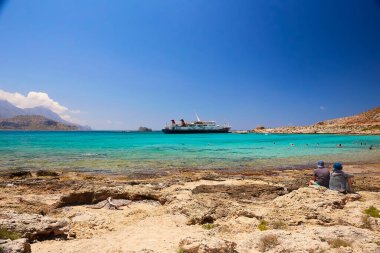 CRETE ADASI, GREECE - 4 Haziran 2019: Balos adasındaki güzel deniz manzarası.