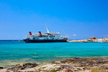 GRAMVOUSA - Balolar, CRETE Adası, GREECE - 4 Haziran 2019 Gramvousa Adası 'ndaki güzel deniz manzarası.