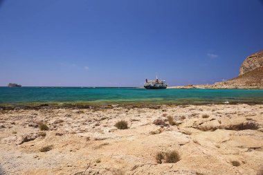 GRAMVOUSA - Balolar, CRETE Adası, GREECE - 4 Haziran 2019 Gramvousa Adası 'ndaki güzel deniz manzarası.