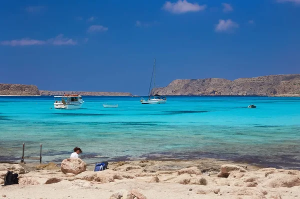 Gramvousa Balos Crete Island Greece Juni 2019 Människorna Stranden Balos — Stockfoto