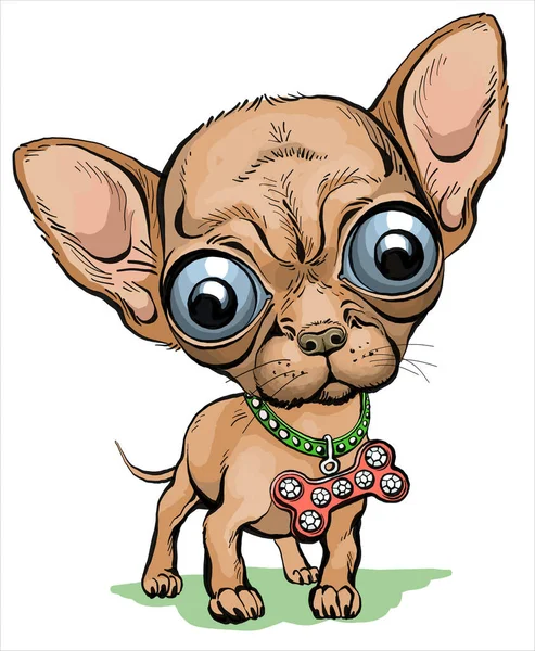 Vector Illustration Cartoon Funny Puppy Dog Chihuahua Dark Color Loyal — Stock Vector