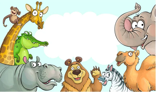 Vektorová Ilustrace Vtipných Kreslených Zvířat Řečovou Bublinou Modrém Pozadí Barevná — Stockový vektor