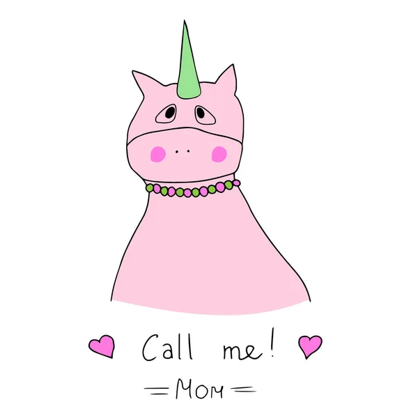 Linda Madre Unicornio Triste Extraña Bebé Gran Foto Para Una — Vector de stock