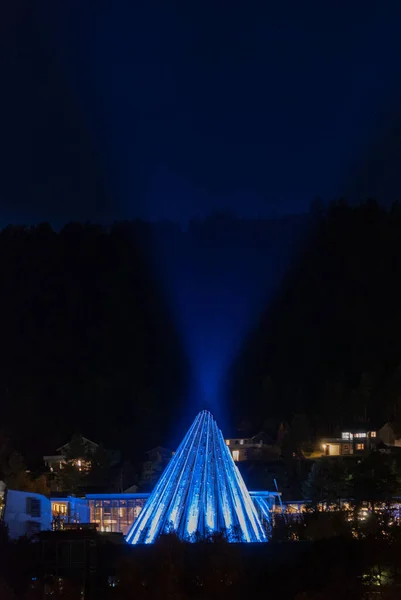 Paisagem Noite Karasjok Aldeia Com Azul Iluminado Sami Edifício Parlamento — Fotografia de Stock