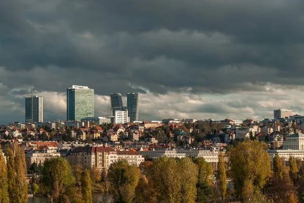 Landschap Van Pankrac Moderne Wijk Met Wolkenkrabbers Praag Tsjechië — Stockfoto