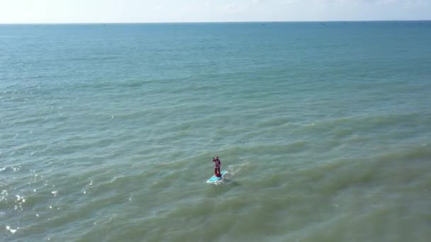 Santa Clause Gift Bag Surf Santa Surfboard Sea Man Makes — Stock Video