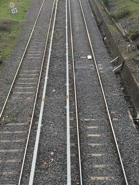 Gamla Järnvägsspår Bakgrund Tåg — Stockfoto